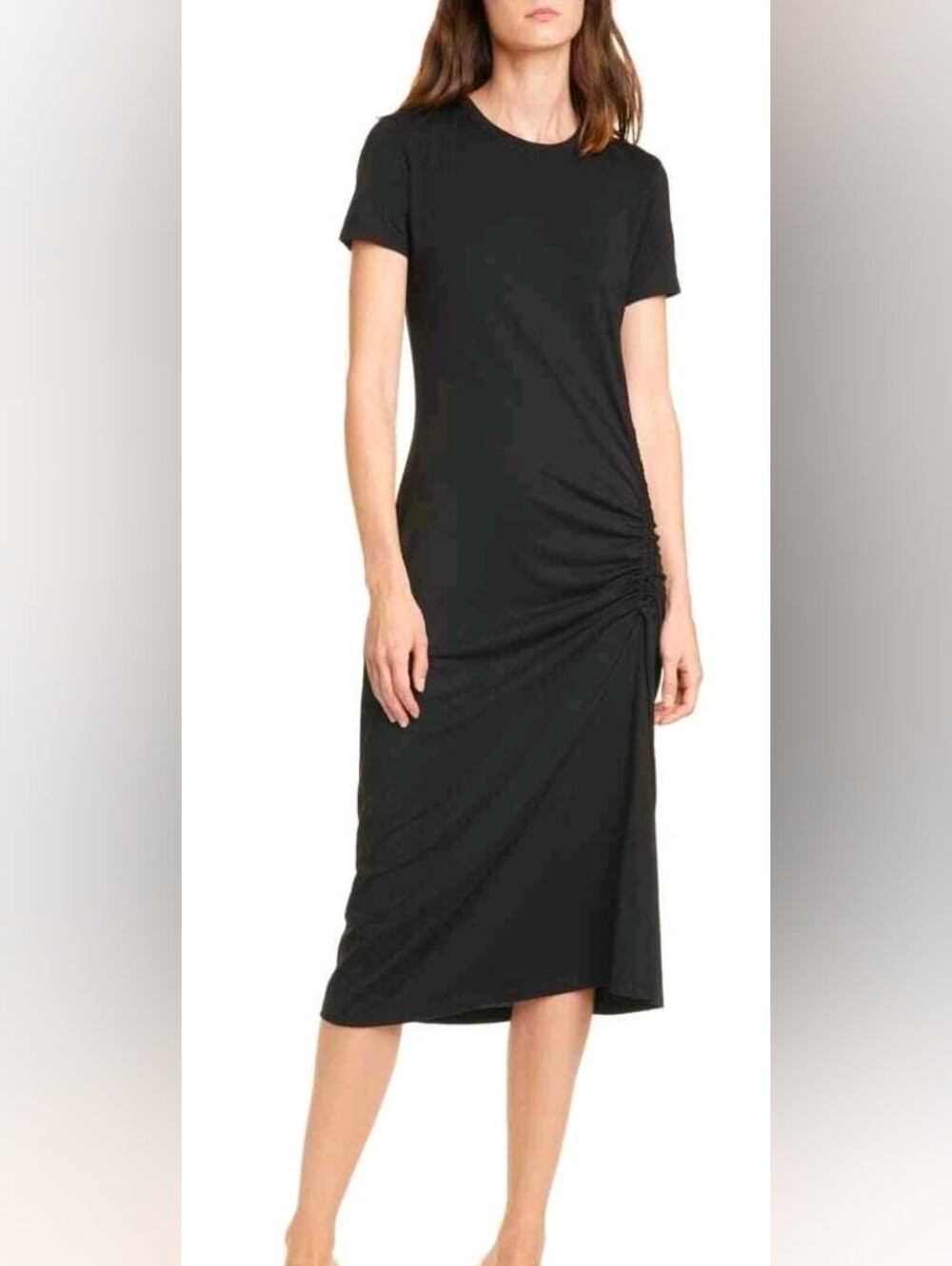 rag & bone Ina Ruched Midi T-Shirt Dress Black XS $325